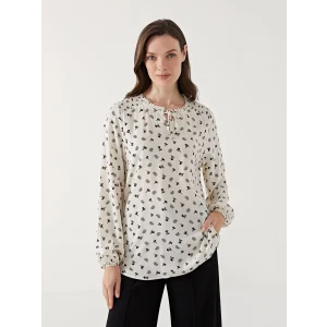 LCW Grace Bej Bağlamalı Yaka Desenli Kadın Bluz
