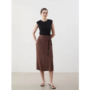 LCWAIKIKI Classic Kahverengi Beli Lastikli Kadın Etek
