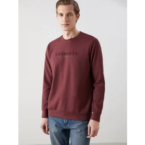 LCWAIKIKI Classic Bordo Bisiklet Yaka Uzun Kollu Baskılı Erkek Sweatshirt