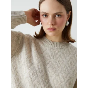 LCWAIKIKI Classic Bej Bisiklet Yaka Baklava Desenli Kadın Triko Kazak