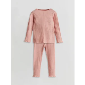 LCW baby Pembe Bisiklet Yaka Uzun Kollu Basic Kız Bebek Pijama Takımı