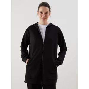 LCWAIKIKI Classic Siyah Kapüşonlu Oversize Kadın Fermuarlı Sweatshirt