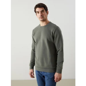LCWAIKIKI Basic Haki Bisiklet Yaka Uzun Kollu Erkek Sweatshirt