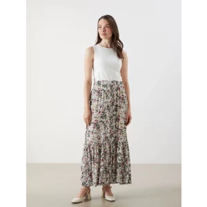 LCW Grace Bej Beli Lastikli Çiçekli A Kesim Etek