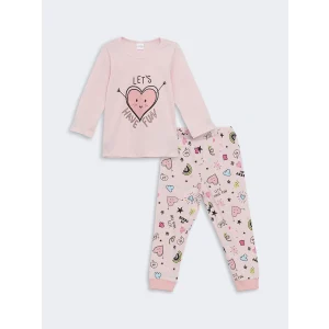 LCW Kids Pembe Bisiklet Yaka Baskılı Kız Çocuk Pijama Takımı