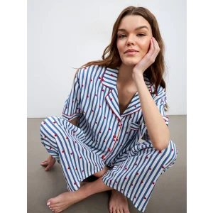 LCW DREAM Indigo Gömlek Yaka Desenli Kadın Pijama Takımı