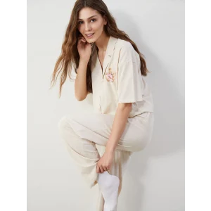 LCW Young Bej Gömlek Yaka Ayı Teddy Baskılı Kadın Pijama Takımı