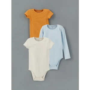 LCW baby Turuncu Bisiklet Yaka Erkek Bebek Çıtçıtlı Bodysuit 3lü