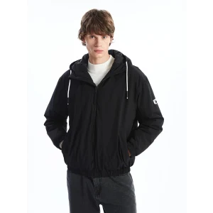 XSIDE Siyah Rahat Kalıp Kapüşonlu Erkek Orta Kalın Mont