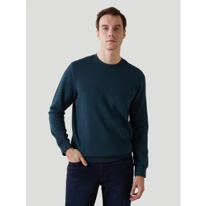 LCWAIKIKI Basic Petrol Bisiklet Yaka Uzun Kollu Baskılı Erkek Sweatshirt