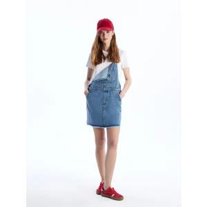 XSIDE Mavi Kare Yaka Kadın Jean Salopet Elbise