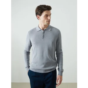 LCWAIKIKI Classic Gri Polo Yaka Uzun Kollu Erkek Triko Kazak