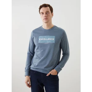 LCWAIKIKI Classic Indigo Bisiklet Yaka Uzun Kollu Baskılı Erkek Sweatshirt