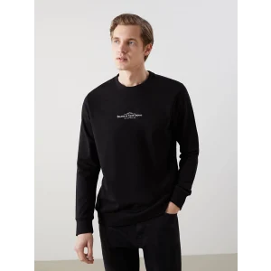 LCWAIKIKI Classic Siyah Bisiklet Yaka Uzun Kollu Baskılı Erkek Sweatshirt