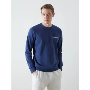 LCWAIKIKI Classic Lacivert Bisiklet Yaka Uzun Kollu Baskılı Erkek Sweatshirt