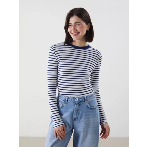 LCW Modest Lacivert Bisiklet Yaka Çizgili Kadın Body