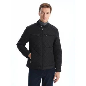 LCWAIKIKI Classic Siyah Standart Kalıp Biker Yaka Kapitoneli Erkek Mont