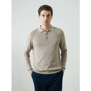 LCWAIKIKI Classic Bej Polo Yaka Uzun Kollu Erkek Triko Kazak
