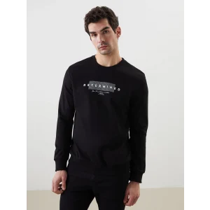 LCWAIKIKI Classic Siyah Bisiklet Yaka Uzun Kollu Baskılı Erkek Sweatshirt
