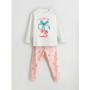 LCW Kids Ekru Bisiklet Yaka Kız Çocuk Pijama Takımı