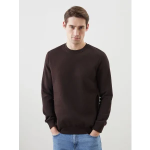 LCWAIKIKI Basic Kahverengi Bisiklet Yaka Uzun Kollu Baskılı Erkek Sweatshirt