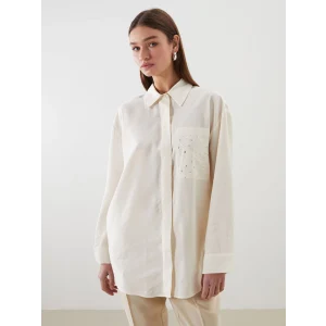 LCW Modest Ekru Taşlı Modal Karışımlı Kadın Gömlek Tunik