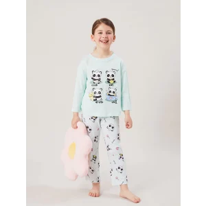 LCW Kids Turkuaz Bisiklet Yaka Kız Çocuk Pijama Takımı