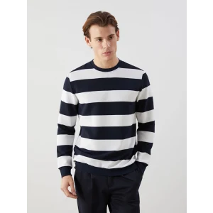 LCWAIKIKI Classic Lacivert Bisiklet Yaka Uzun Kollu Çizgili Erkek Sweatshirt