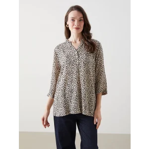 LCW Grace Ekru Kaçık Yaka Leopar Desenli Kadın Bluz