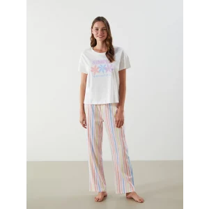 LCW DREAM Mercan Bisiklet Yaka Baskılı Kadın Pijama Takımı