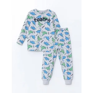 LCW Kids Gri Bisiklet Yaka Dizanor Baskılı Erkek Çocuk Pijama Takım