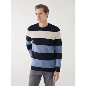 LCWAIKIKI Classic Lacivert Bisiklet Yaka Uzun Kollu Renk Bloklu Erkek Triko Kazak