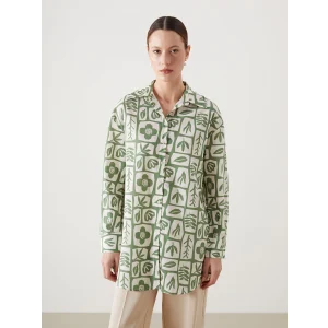 LCW Modest Yeşil Desenli Oversize Kadın Gömlek Tunik