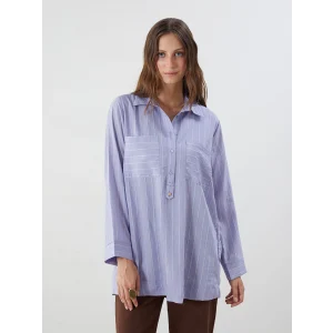 LCWAIKIKI Classic Mor Gömlek Yaka Çizgili Kadın Tunik