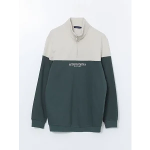 LCWAIKIKI Classic Yeşil Dik Yaka Uzun Kollu Renk Bloklu Erkek Sweatshirt