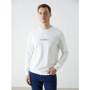 LCWAIKIKI Classic Ekru Bisiklet Yaka Uzun Kollu Baskılı Erkek Sweatshirt