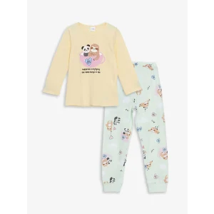 LCW Kids Sari Bisiklet Yaka Baskılı Kız Çocuk Pijama Takımı