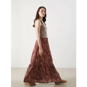 LCW Grace Kirmizi Beli Lastikli Çiçekli A Kesim Etek