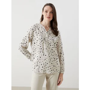 LCW Grace Bej Kaçık Yaka Desenli Kadın Bluz