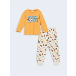 LCW Kids Turuncu Bisiklet Yaka Baskılı Erkek Çocuk Pijama Takım