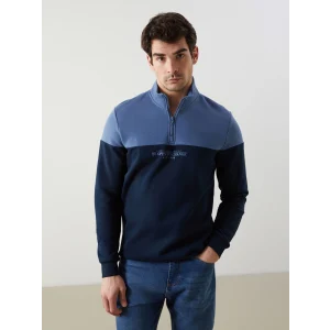 LCWAIKIKI Classic Lacivert Dik Yaka Uzun Kollu Renk Bloklu Erkek Sweatshirt