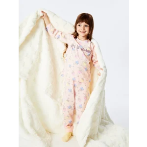 LCW Kids Pembe Bisiklet Yaka Baskılı Kız Çocuk Pijama Takımı