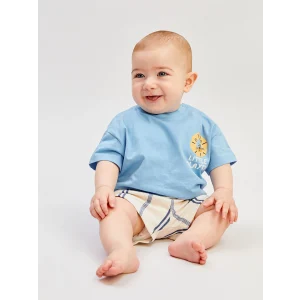LCW baby Mavi Baskılı Erkek Bebek Tişört ve Şort 2li