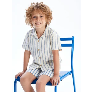 LCW baby Bej Kısa Kollu Armürlü Erkek Çocuk Gömlek