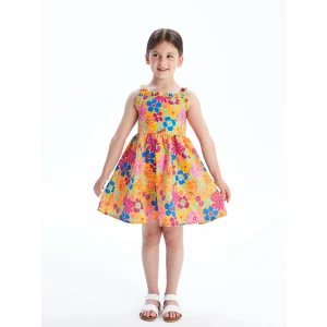 LCW Kids Karişik Çiçekli Fırfırlı Kız Çocuk Keten Elbise