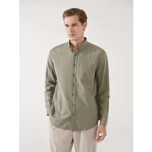 LCWAIKIKI Classic Yeşil Regular Fit Uzun Kollu Keten Karışımlı Erkek Gömlek