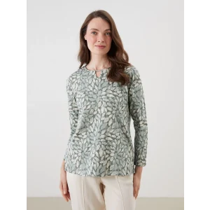 LCW Grace Yeşil Bisiklet Yaka Çiçekli Bluz