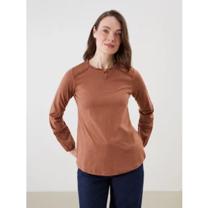 LCW Grace Kahverengi Fırfırlı Bisiklet Yaka Dantel Detaylı Bluz