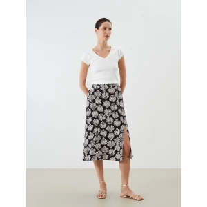 LCWAIKIKI Classic Siyah Beli Lastikli Desenli Yırtmaçlı Etek