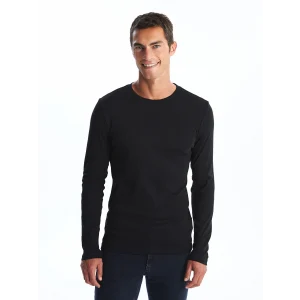 LCWAIKIKI Classic Siyah Bisiklet Yaka Uzun Kollu Penye Erkek Tişört